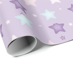 Pastel Paarse multicolorstars Cadeaupapier