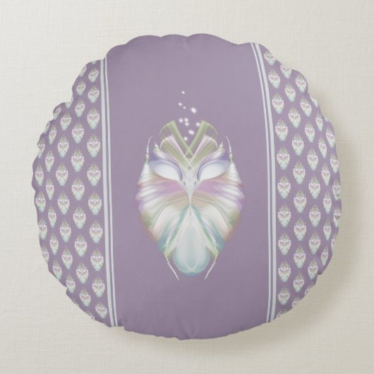 Pastel Paarse Oracle Owl Rond Kussen (Voorkant)
