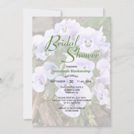 Pastel Paarse Pansies Foto Vrijgezellenfeest Sjabl Kaart (Voorkant)