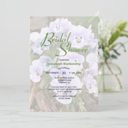 Pastel Paarse Pansies Foto Vrijgezellenfeest Sjabl Kaart (Staand voorkant)