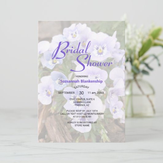 Pastel Paarse Pansies Foto Vrijgezellenfeest Sjabl Kaart (Staand voorkant)