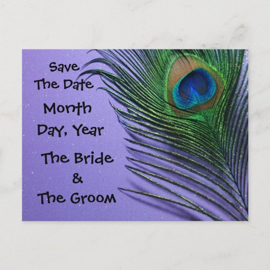Pastel Paarse Pauw Save the Date Briefkaart (Voorkant)