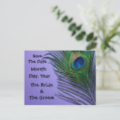 Pastel Paarse Pauw Save the Date Briefkaart (Staand voorkant)