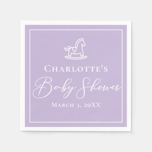 Pastel Paarse Rocking Horse Baby shower Custom Servet (Voorkant)