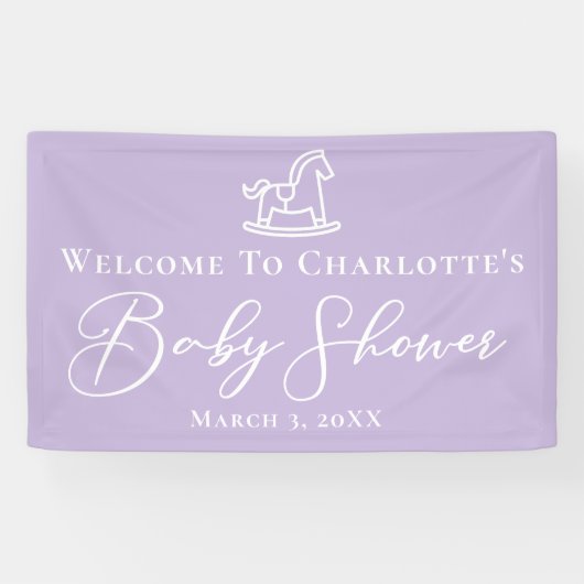 Pastel Paarse Rocking Horse Baby shower Custom Spandoek (Horizontaal)