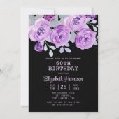 Pastel Paarse Roos Bloemen Zwart 60ste Verjaardag Kaart (Voorkant)
