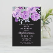 Pastel Paarse Roos Bloemen Zwart 60ste Verjaardag Kaart (Staand voorkant)