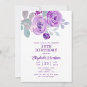 Pastel Paarse Roos Bloemengroen 30e Verjaardag Kaart (Voorkant)