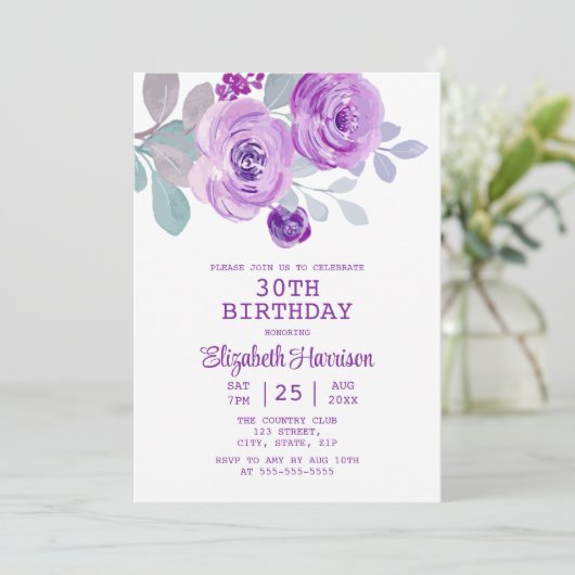 Pastel Paarse Roos Bloemengroen 30e Verjaardag Kaart (Staand voorkant)