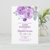 Pastel Paarse Roos Bloemengroen 40e Verjaardag Kaart (Staand voorkant)