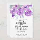 Pastel Paarse Roos Bloemengroen 60e Verjaardag Kaart (Voorkant)