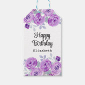 Pastel Paarse Roos Bloemengroen Happy Birthday Cadeaulabel (Voorkant)
