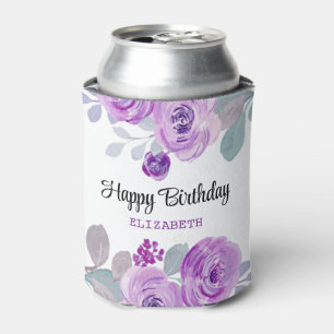 Pastel Paarse Roos groen Happy Birthday Blikjeskoeler