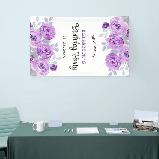 Pastel Paarse Roos groen Verjaardag Welkom Spandoek (Beurs)