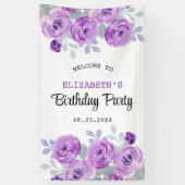 Pastel Paarse Roos groen Verjaardag Welkom Spandoek (Verticaal)