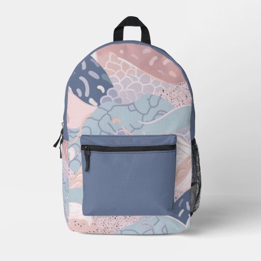 Pastel Paarse Roze Blauw Wavy Patroon Bedrukte Rugzak (Voorkant)