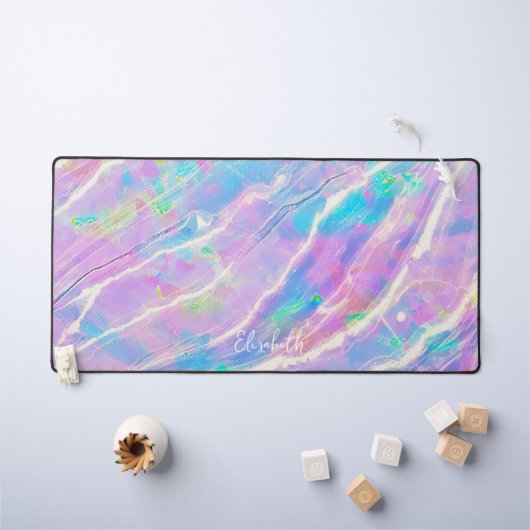 Pastel Paarse Roze & Blauwgroen Holografische Marm Bureaumat (Kindertafel)