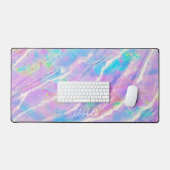 Pastel Paarse Roze & Blauwgroen Holografische Marm Bureaumat (Keyboard & Muis)