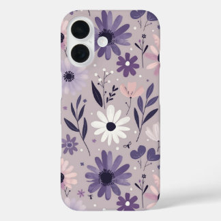 Pastel paarse roze bloemmotief whimsigoth dark iPhone 16 hoesje