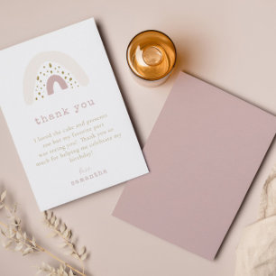 Pastel Paarse Roze Boho Regenboog Verjaardagsfeest Bedankkaart