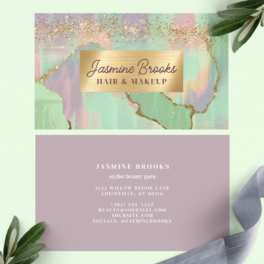 Pastel Paarse Roze en Mint Modern Gold accenten Visitekaartje