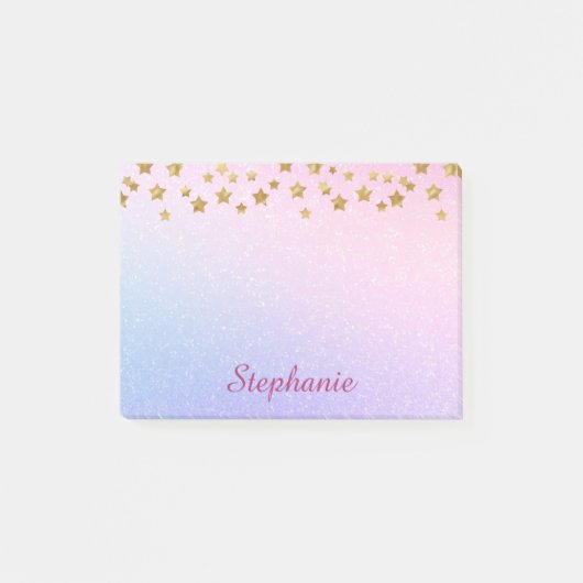 Pastel Paarse Roze Glitter Gouden Sterren Post-it® Notes (Voorkant)
