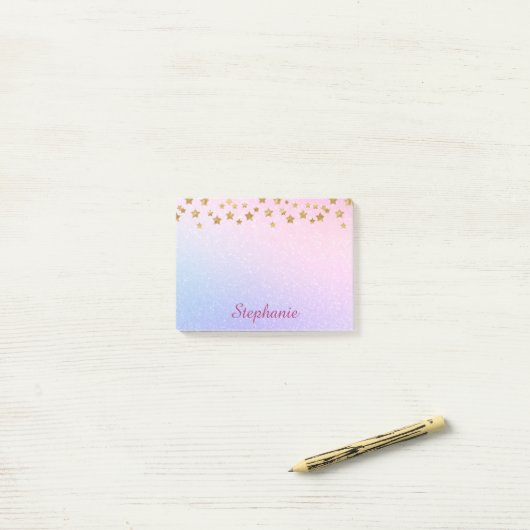 Pastel Paarse Roze Glitter Gouden Sterren Post-it® Notes (Op bureau)