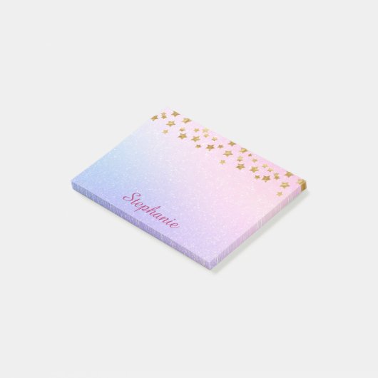 Pastel Paarse Roze Glitter Gouden Sterren Post-it® Notes (Schuin)