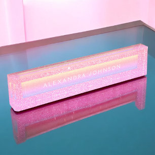 Pastel Paarse Roze Glitter Sparkle Modern Naambordje