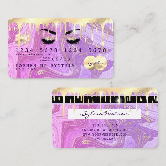 pastel paarse roze gouden druppels marmer Credit K Visitekaartje (Voorkant / Achterkant)