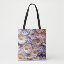 PASTEL PAARSE ROZE PERZIK WITTE DAISY FLOWERS TOTE BAG