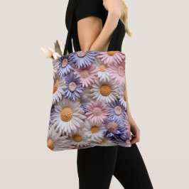 PASTEL PAARSE ROZE PERZIK WITTE DAISY FLOWERS TOTE BAG
