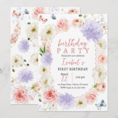 Pastel Paarse Roze Vlinder Verjaardag Kaart (Voorkant / Achterkant)