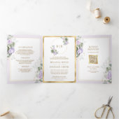 Pastel Paarse salie groene bloem alles in één brui Drieluik Uitnodiging (Binnen)