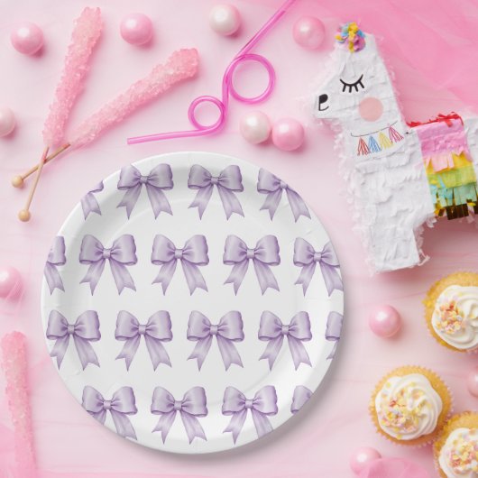 Pastel Paarse Satin Bow Pattern Papieren Bordje (Feest)