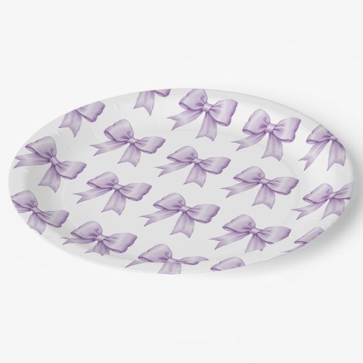 Pastel Paarse Satin Bow Pattern Papieren Bordje (Gekanteld)