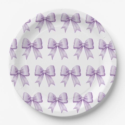 Pastel Paarse Satin Bow Pattern Papieren Bordje (Voorkant)