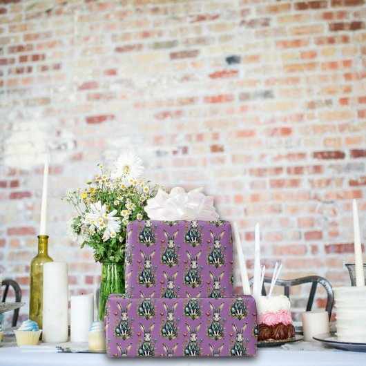 Pastel Paarse Schattigee Waterverf Konijntje Bloem Cadeaupapier