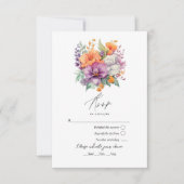 Pastel Paarse, Sinaasappel en Mint Bloemenbruiloft RSVP Kaartje (Voorkant)