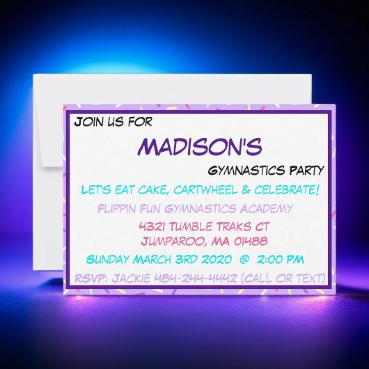 Pastel Paarse Sprinkles Gymnastiek Verjaardagsfees Kaart