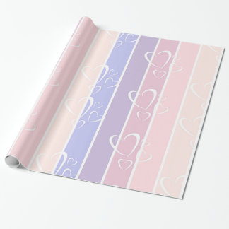 pastel paarse strepen hartslag valentijnen cadeaupapier