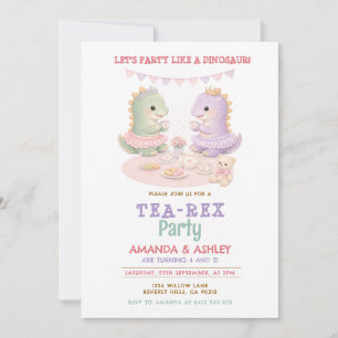 Pastel Paarse Verjaardagsfeestje Als Een Dinosauru Kaart
