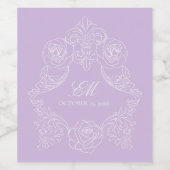 Pastel Paarse Victoriaanse Kuif Monogram Wijn Etiket (Enkel label)