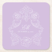 Pastel Paarse Victoriaanse Trouw Monogram Wapensch Kartonnen Onderzetters (Voorkant)