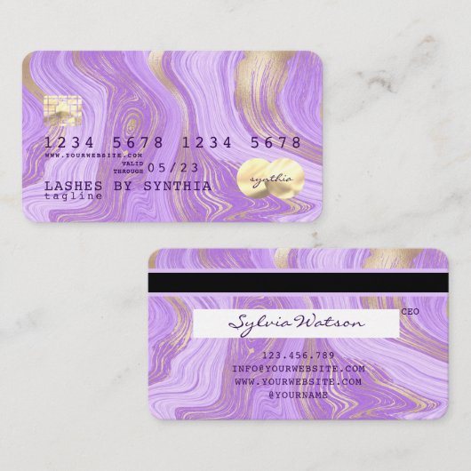 pastel paarse violette lavendel marmer Credit Kaar Visitekaartje (Voorkant / Achterkant)