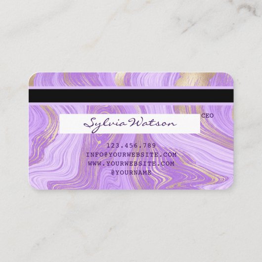 pastel paarse violette lavendel marmer Credit Kaar Visitekaartje (Achterkant)