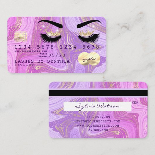 pastel paarse violette marmer Credit Kaart Lashes Visitekaartje (Voorkant / Achterkant)