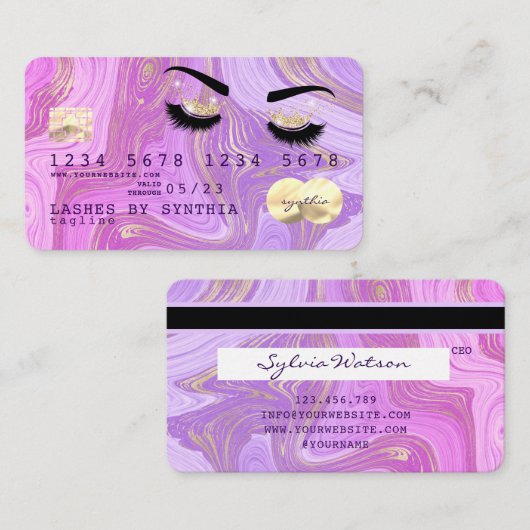 pastel paarse violette marmer Credit Kaart Lashes Visitekaartje (Voorkant / Achterkant)