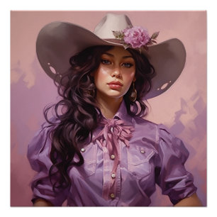 Pastel Paarse vlakten : Cowgirl Wall Art Perfect Poster