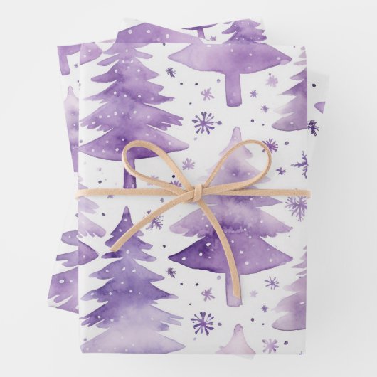 Pastel Paarse Watercolor Tree Pattern Inpakpapier Vel (In situ)